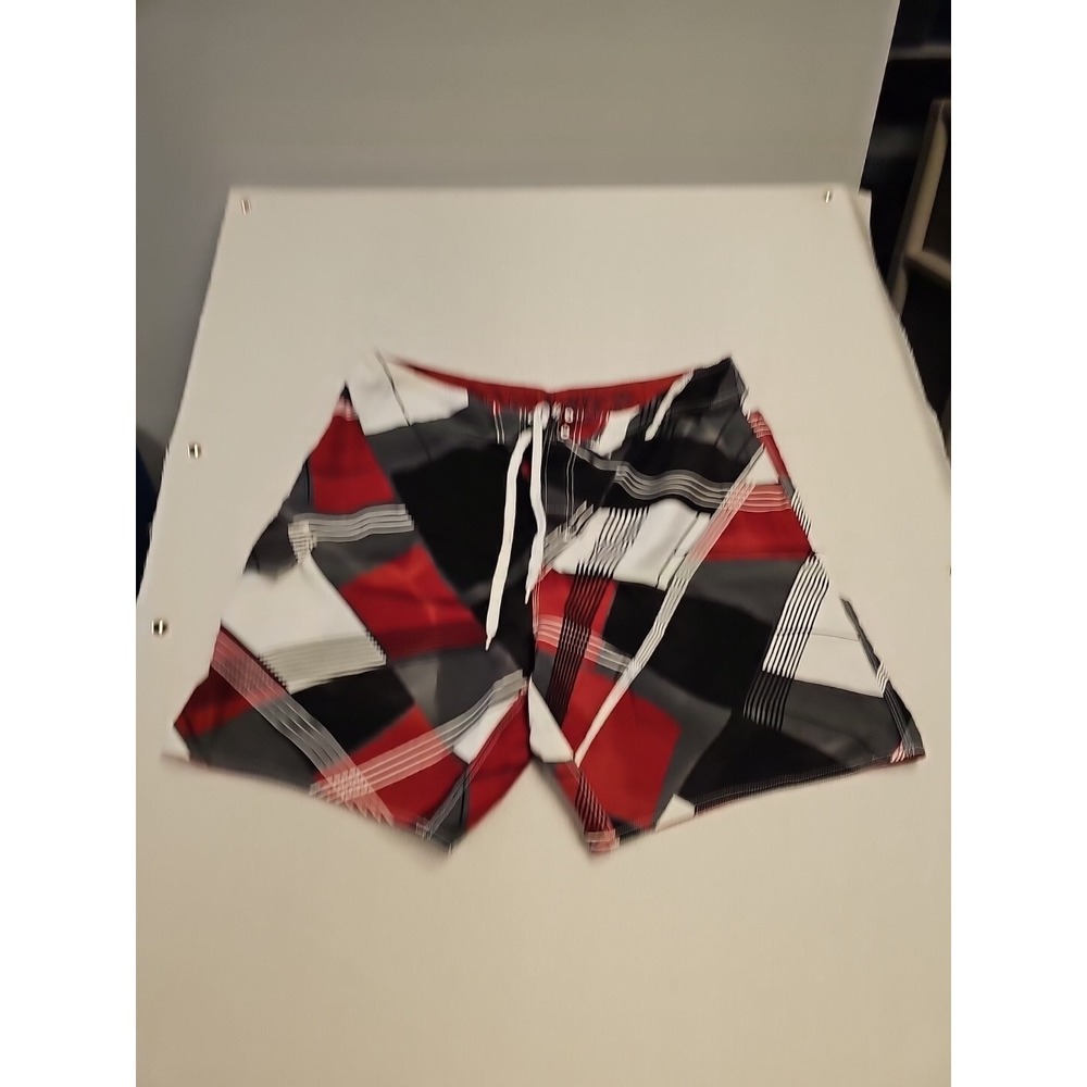 Joe Boxer Swim Trunks Mens XL Board Shorts Red Black Geometric